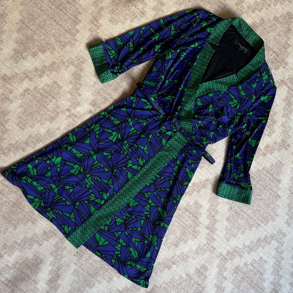 Nine West Women’s 8 Vibrant Blue and Green Knee Length Dress with 3/4 Sleeves